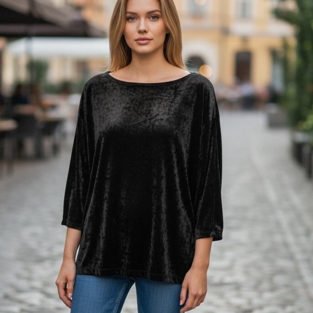 Vintage Fritzi California‎ Velvet Top Womens L Black Long Sleeve Pullover